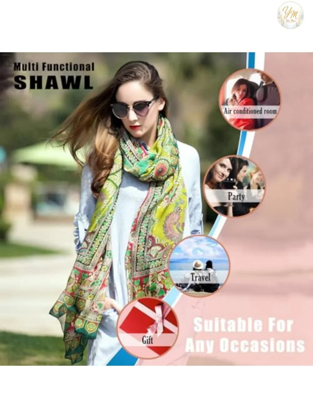 100% Mulberry Silk Pashmina Shawl Wrap for Women Oversized Lightweight 90x43